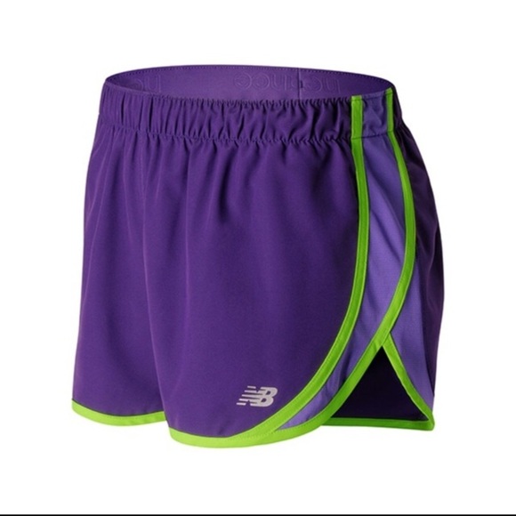 NEW BALANCE Accelerate Shorts With Drawstring Waistband Green/Purple Size Small - Picture 1 of 9